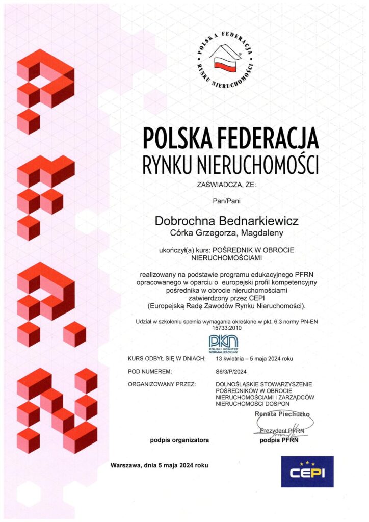Kurs „Pośrednik w obrocie nieruchomościami"